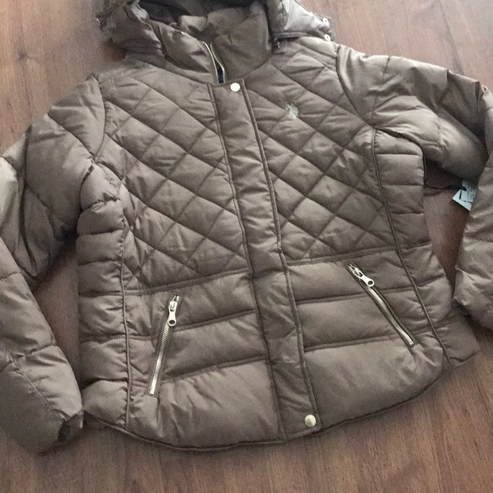 US Polo Assn Caramel Puffer Poly Faux Coat L - Picture 3 of 6